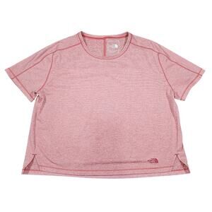 THE NORTH FACE WOMEN’S PINK HEATHER SHORT‑SLEEVE PERFORMANCE CROP TOP TEE SIZE M